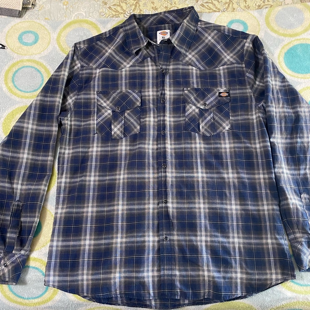Dickies XL Blue Snap Closure Shirt